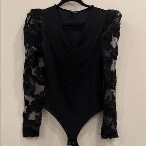 Express Black Floral Lace Bodysuit